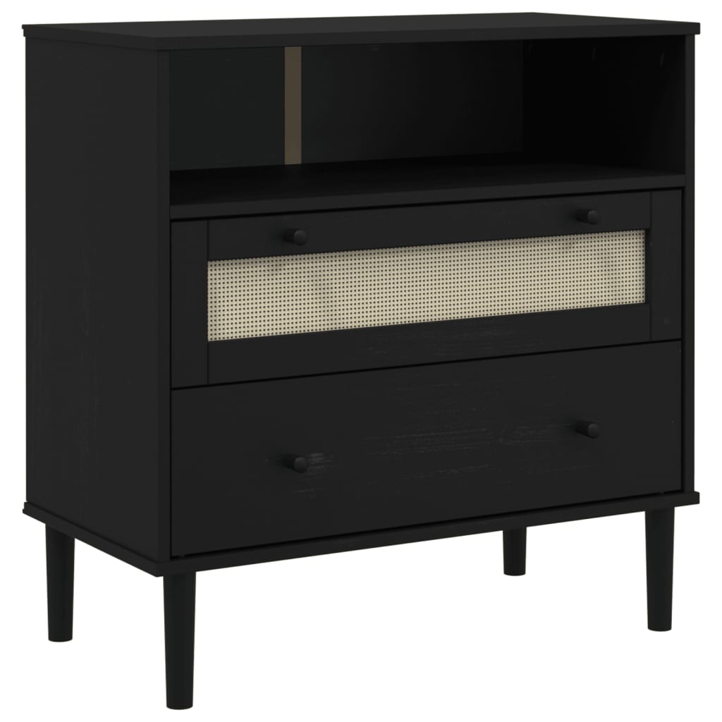 Sideboard SENJA Rattan Look Black 80x40x80 cm Solid Wood Pine