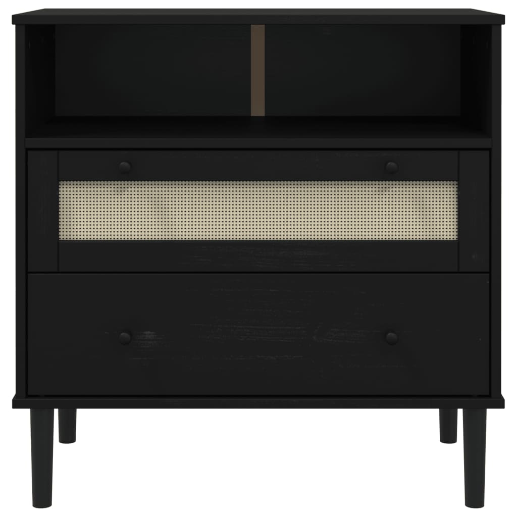 Sideboard SENJA Rattan Look Black 80x40x80 cm Solid Wood Pine
