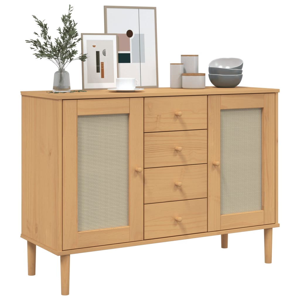 Sideboard SENJA Rattan Look Brown 112x40x80 cm Solid Wood Pine