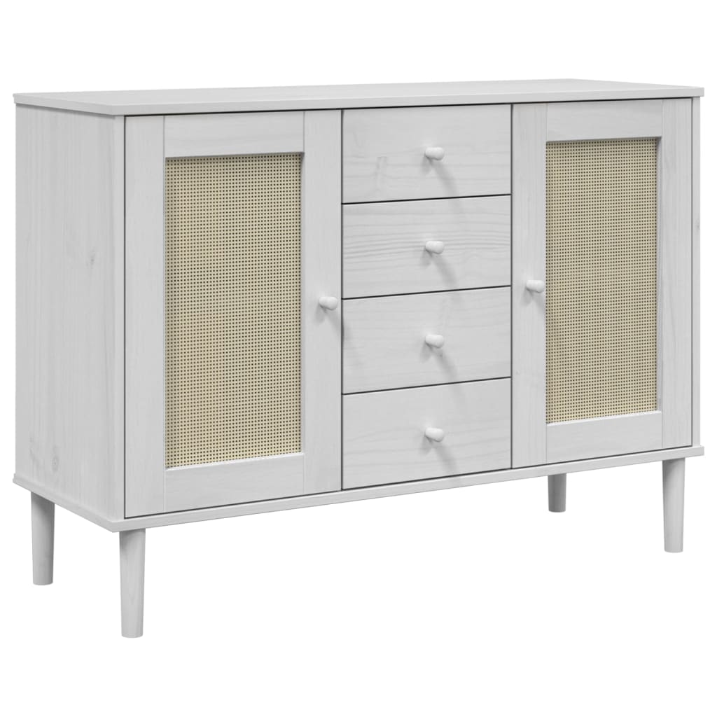 Sideboard SENJA Rattan Look White 112x40x80 cm Solid Wood Pine