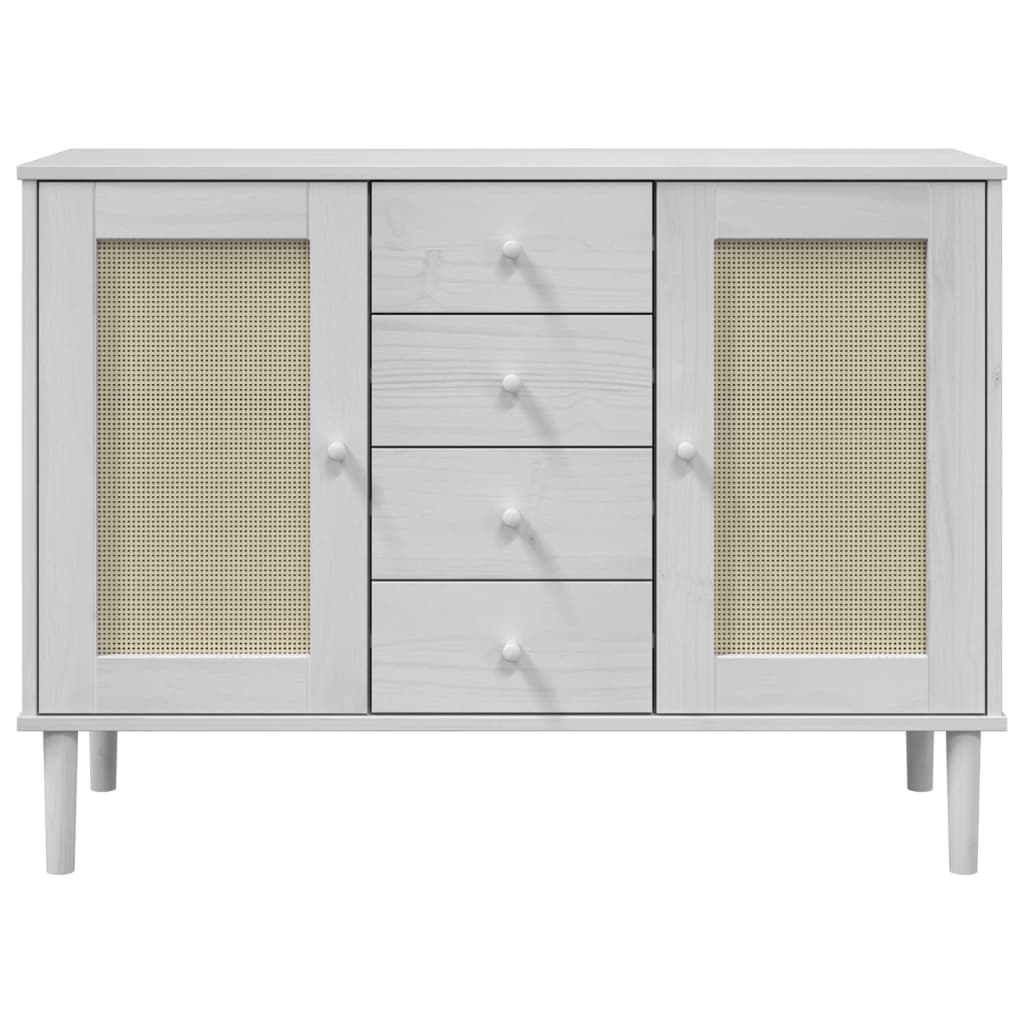 Sideboard SENJA Rattan Look White 112x40x80 cm Solid Wood Pine