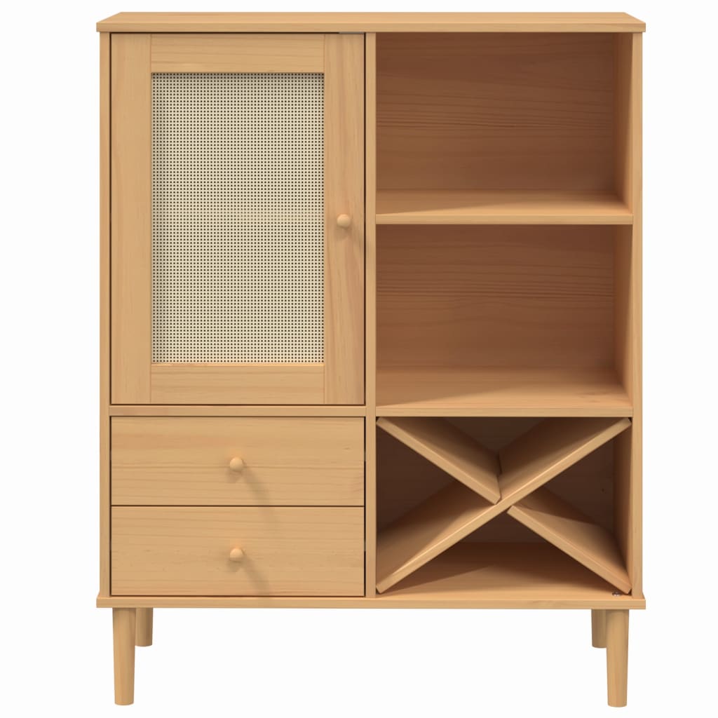 Highboard SENJA Rattan Look Brown 90x40x112cm Solid Wood Pine
