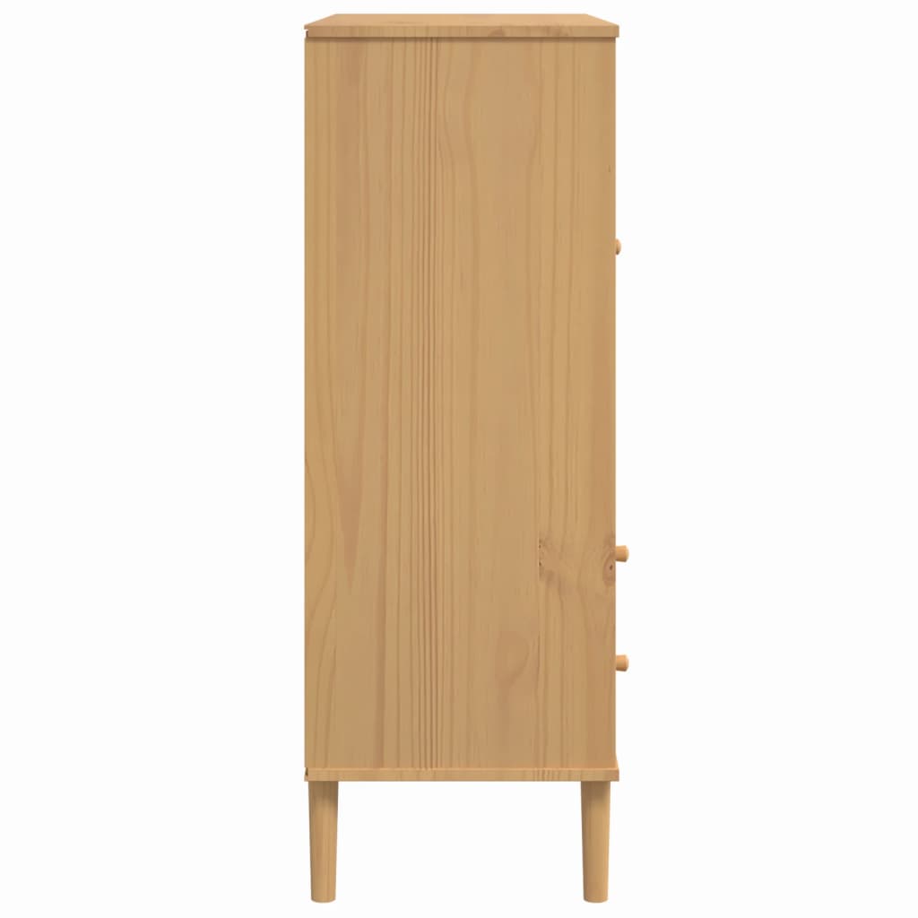 Highboard SENJA Rattan Look Brown 90x40x112cm Solid Wood Pine