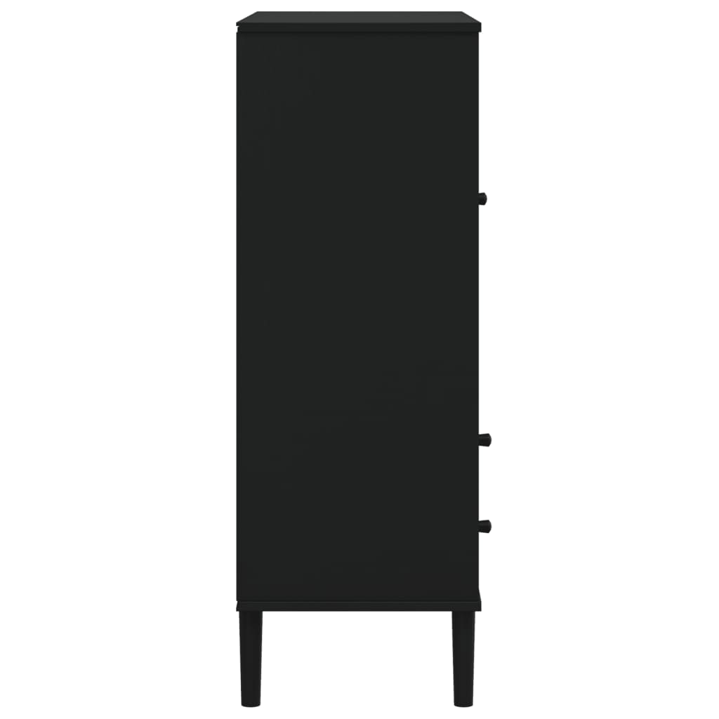 Highboard SENJA Rattan Look Black 90x40x112cm Solid Wood Pine