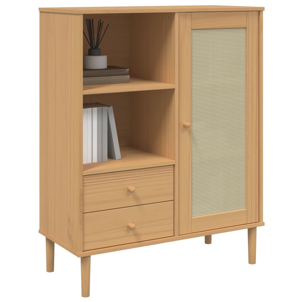 Highboard SENJA Rattan Look Brown 90x40x112 cm Solid Wood Pine