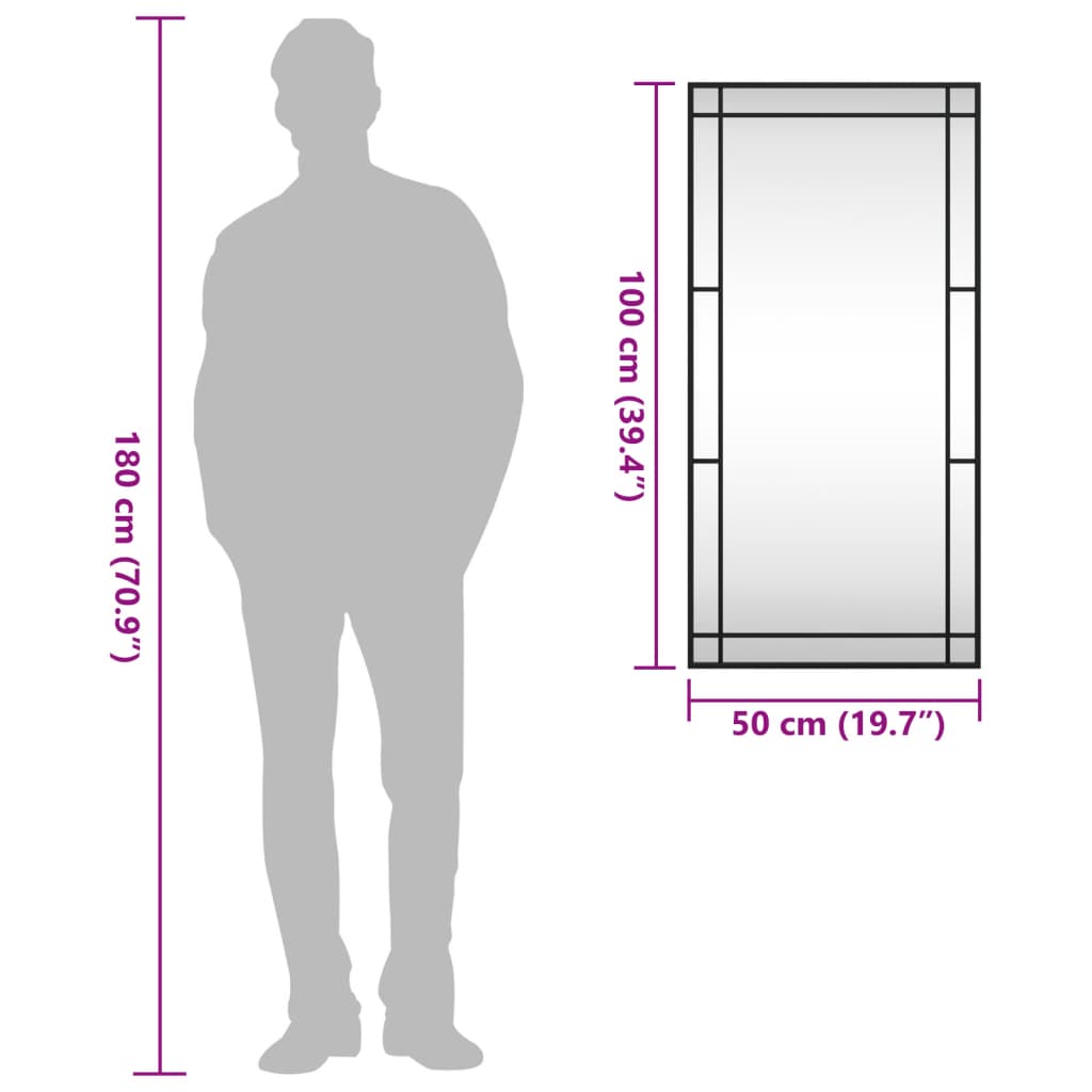 Wall Mirror Black Rectangle Iron