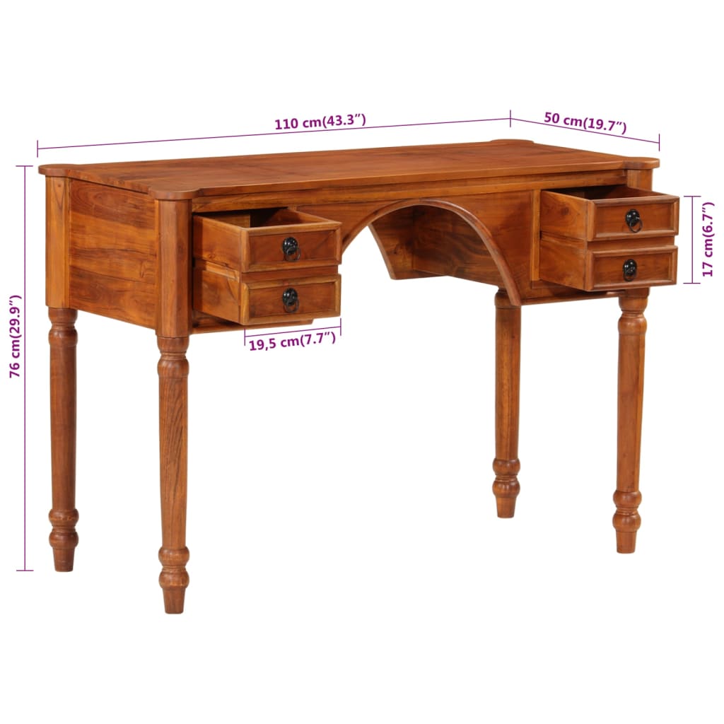 Desk with Drawers 110x50x76 cm Solid Wood Acacia