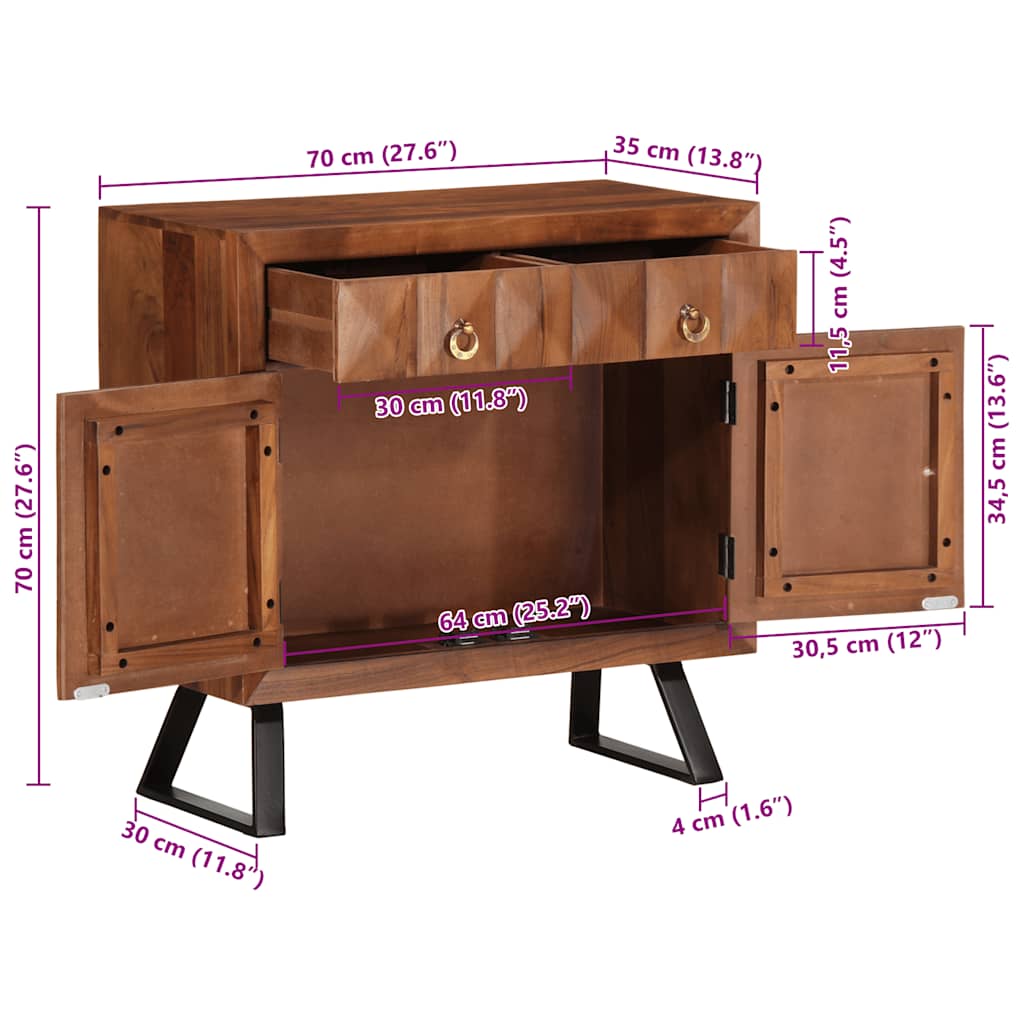 Drawer Cabinet Honey Brown 70x35x70 cm Solid Wood Acacia
