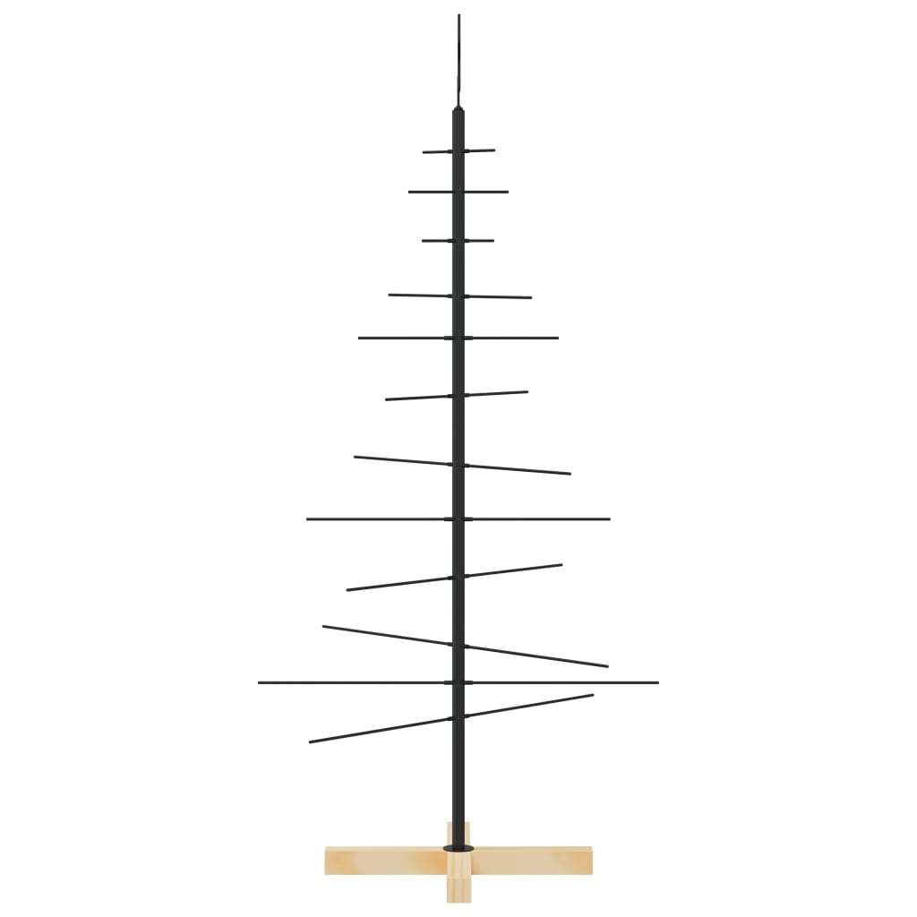 Metal Christmas Tree with Wooden Base Black 120 cm