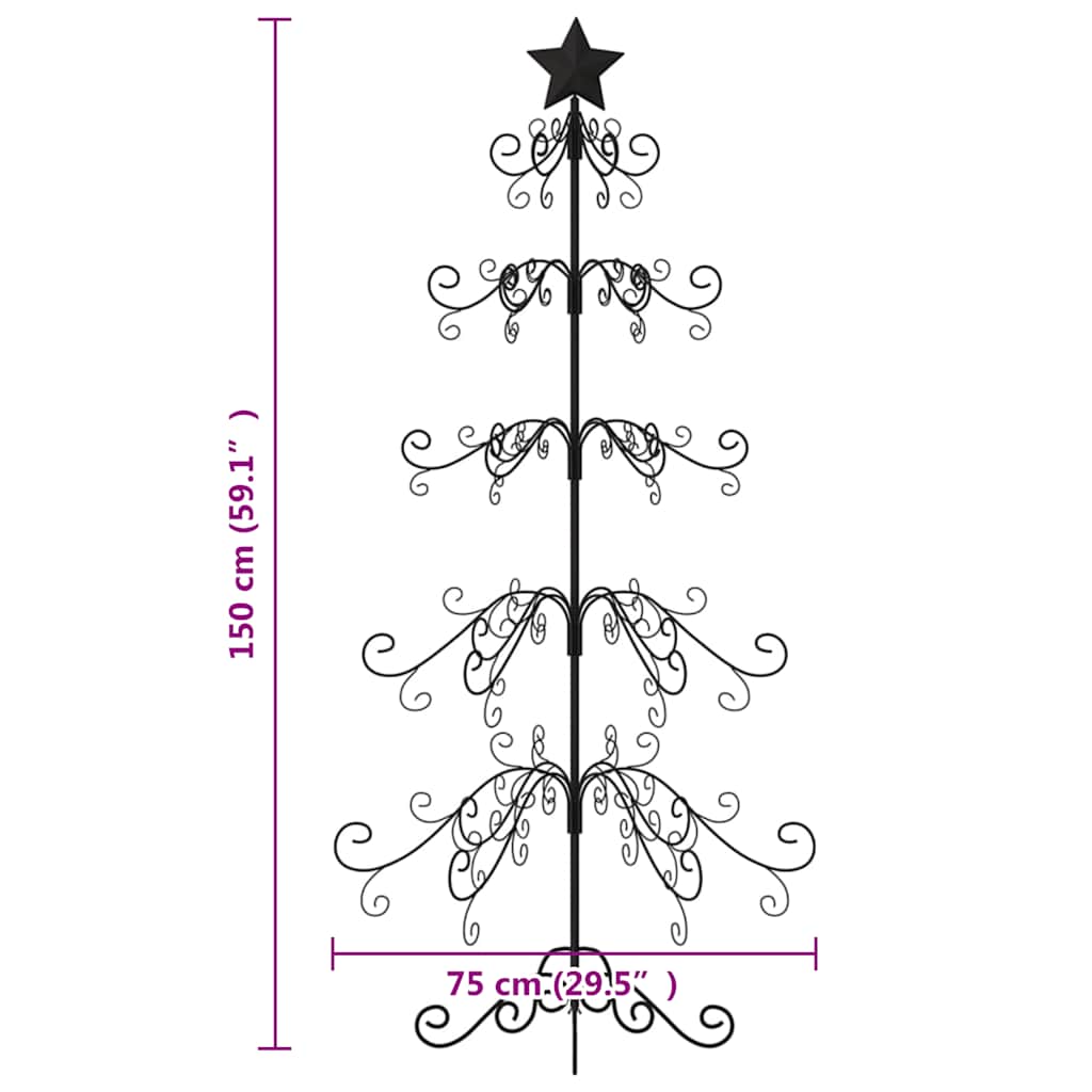 Metal Christmas Tree for Decoration Black 150 cm