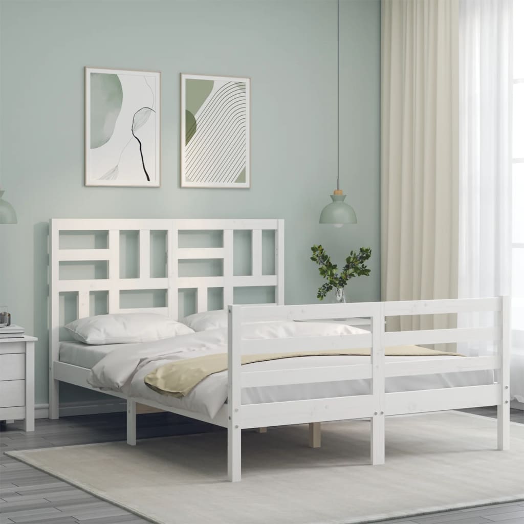 Bed Frame without Mattress White Double Solid Wood