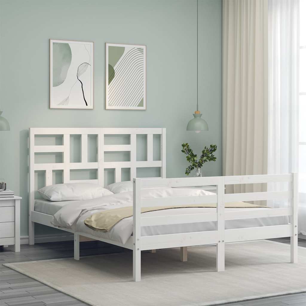 Bed Frame without Mattress White 140x190 cm Solid Wood
