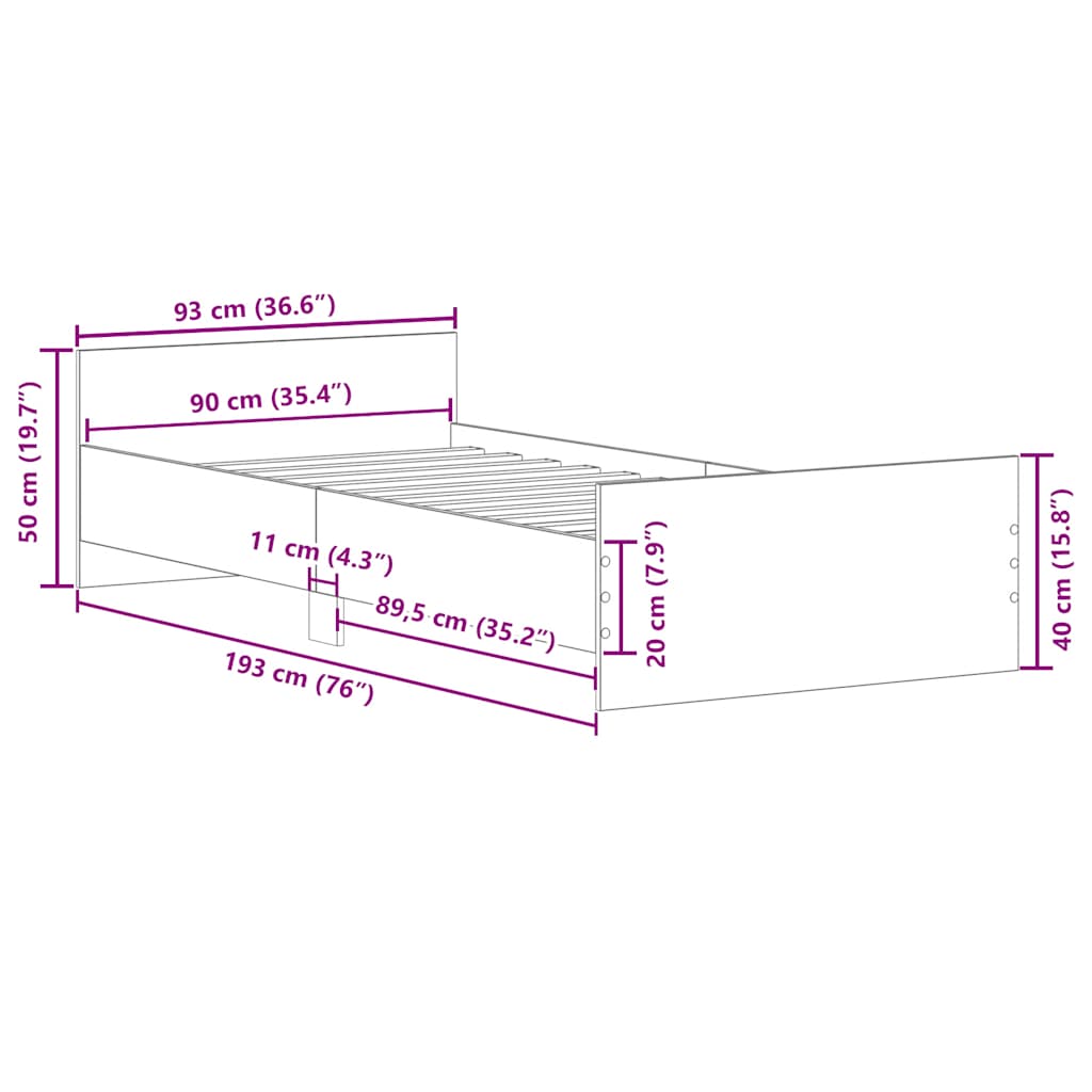 Bed Frame without Mattress Grey Sonoma 90x190 cm Single Engineered Wood