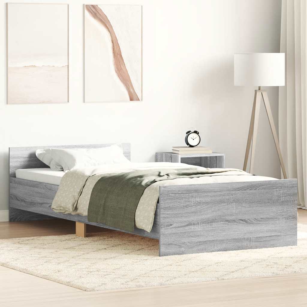 Bed Frame without Mattress Grey Sonoma 90x190 cm Single Engineered Wood