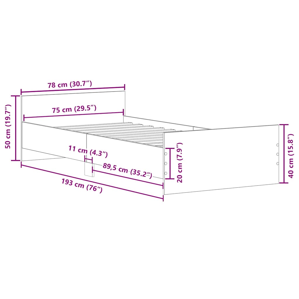 Bed Frame without Mattress White 75x190 cm Small Single  Engineered Wood
