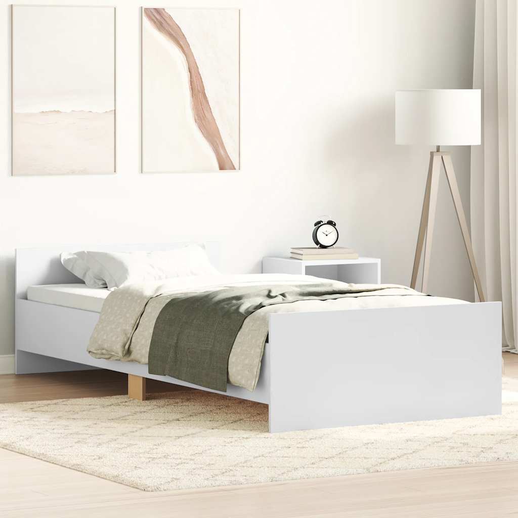 Bed Frame without Mattress White 75x190 cm Small Single  Engineered Wood