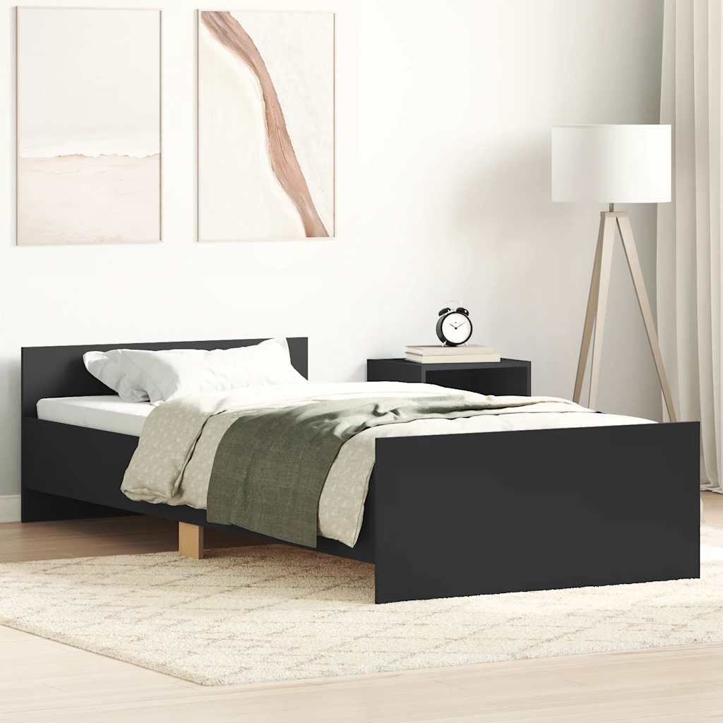 Bed Frame without Mattress Black 75x190 cm Small Single  Engineered Wood