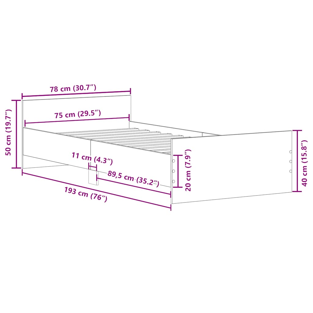 Bed Frame without Mattress Sonoma Oak 75x190 cm Small Single  Engineered Wood
