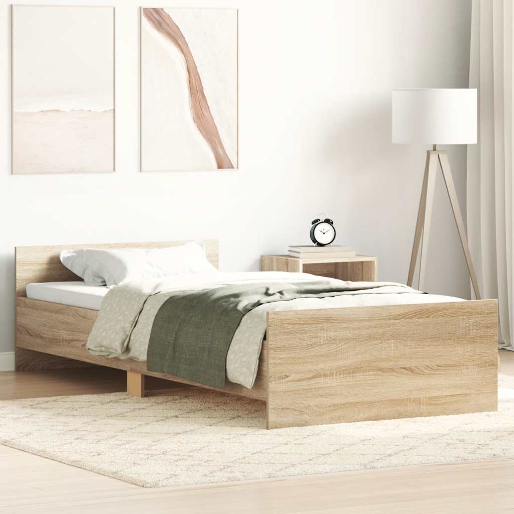 Bed Frame without Mattress Sonoma Oak 75x190 cm Small Single  Engineered Wood
