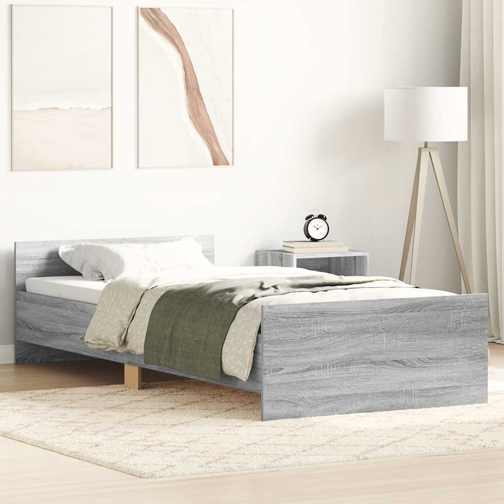 Bed Frame without Mattress Grey Sonoma 75x190 cm Small Single  Engineered Wood