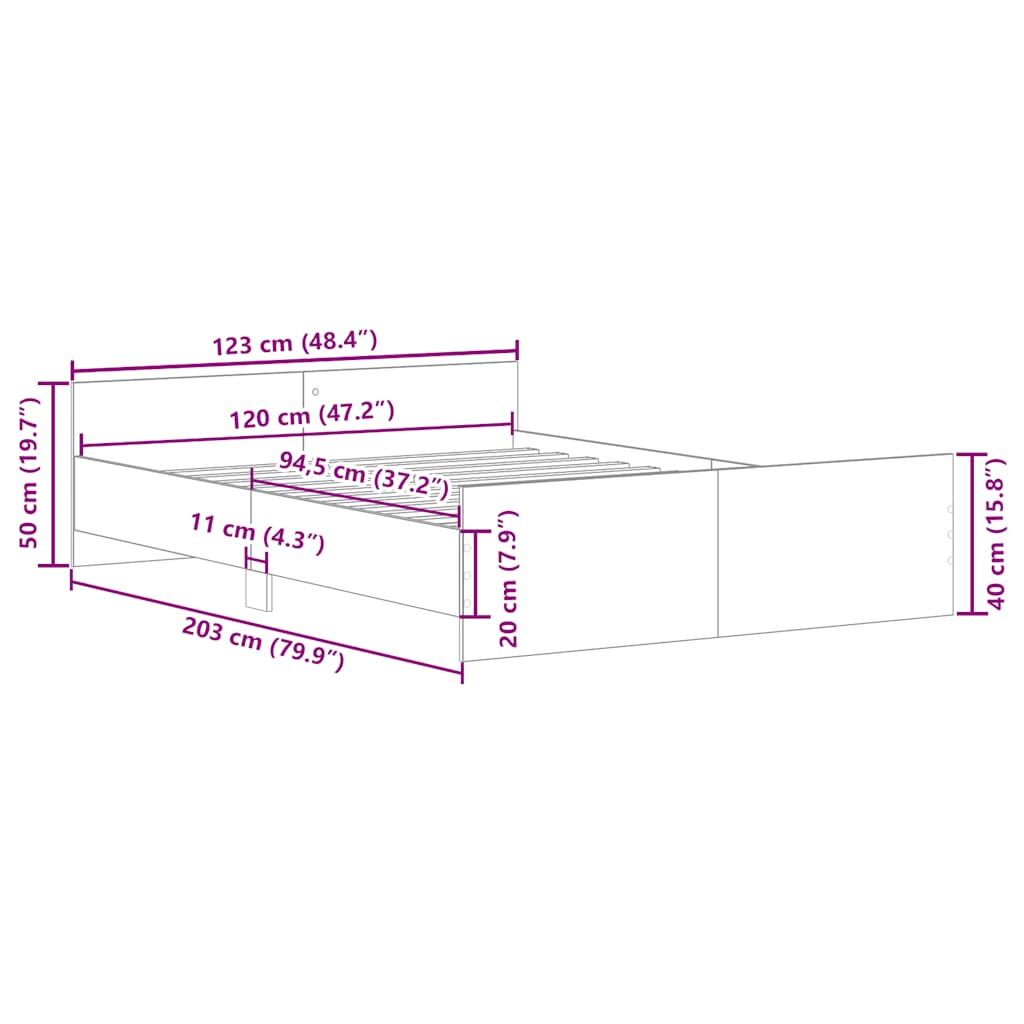 Bed Frame without Mattress White 120x200 cm