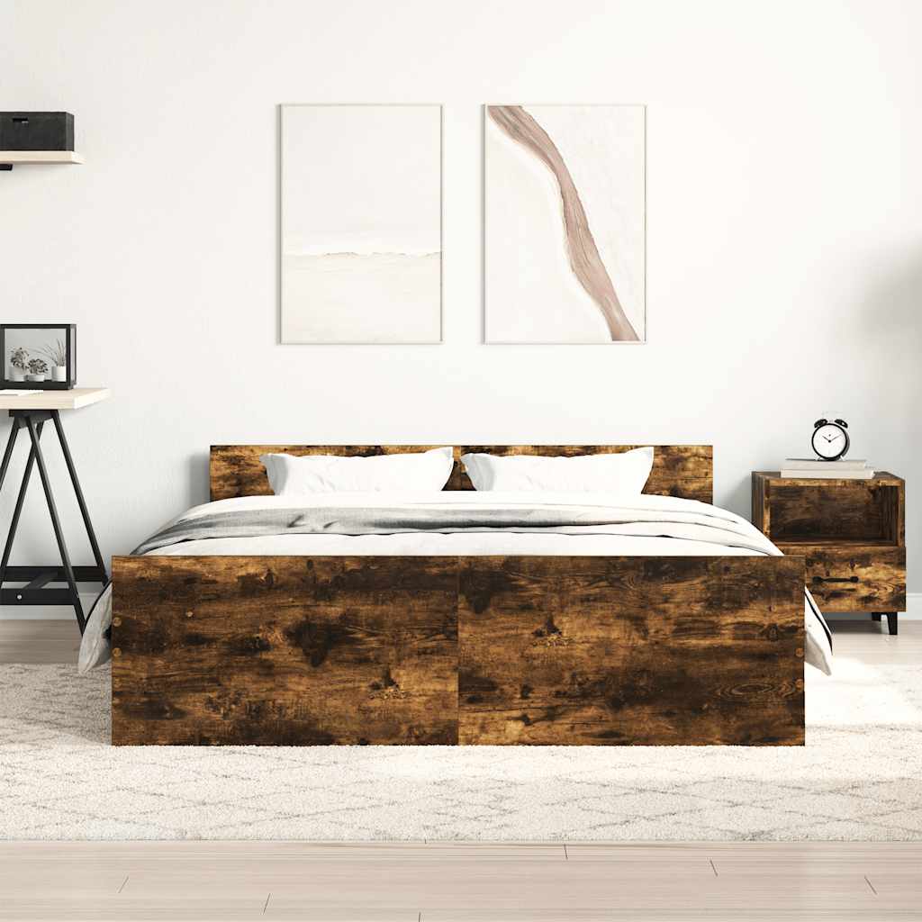 Bed Frame without Mattress Smoked Oak 140x200 cm
