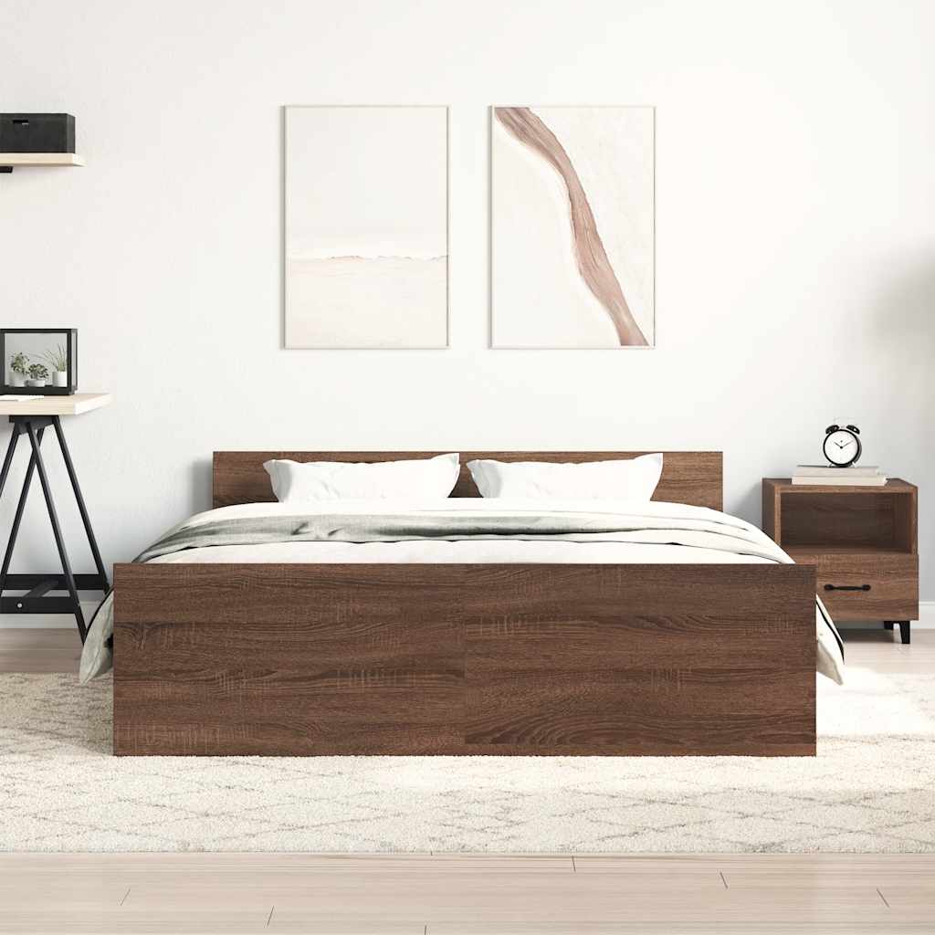 Bed Frame without Mattress Brown Oak 140x200 cm