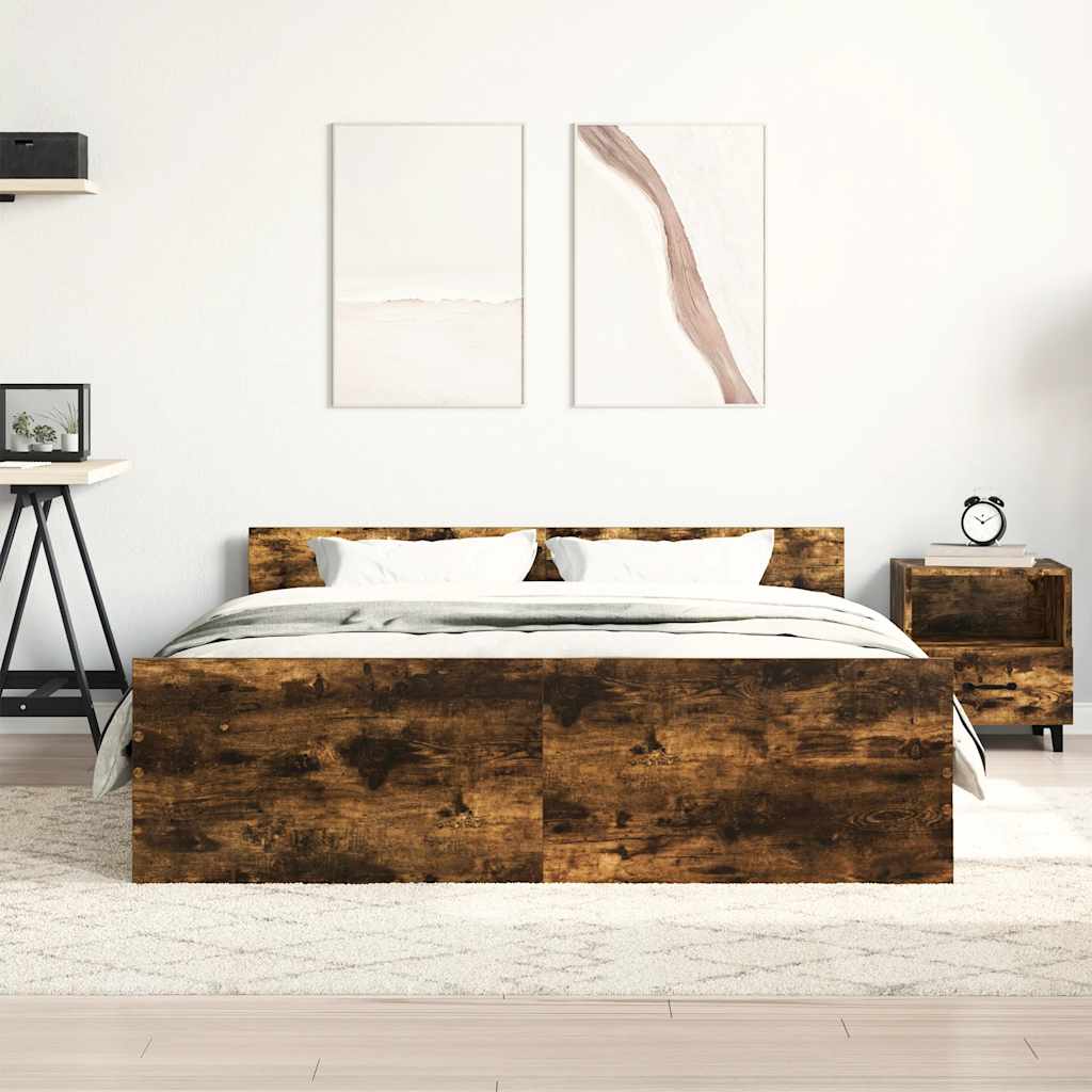 Bed Frame without Mattress Smoked Oak 150x200 cm King Size