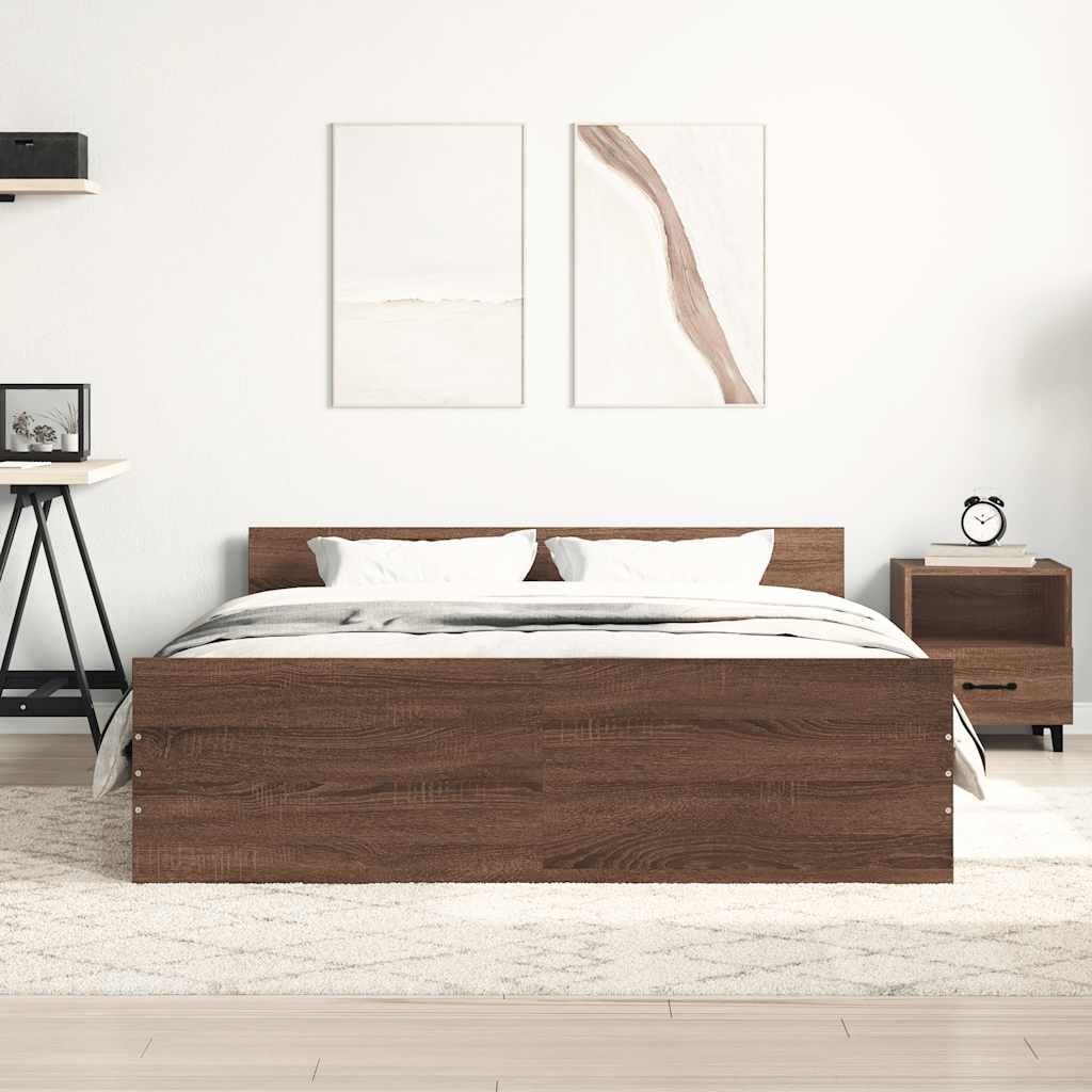 Bed Frame without Mattress Brown Oak 150x200 cm King Size