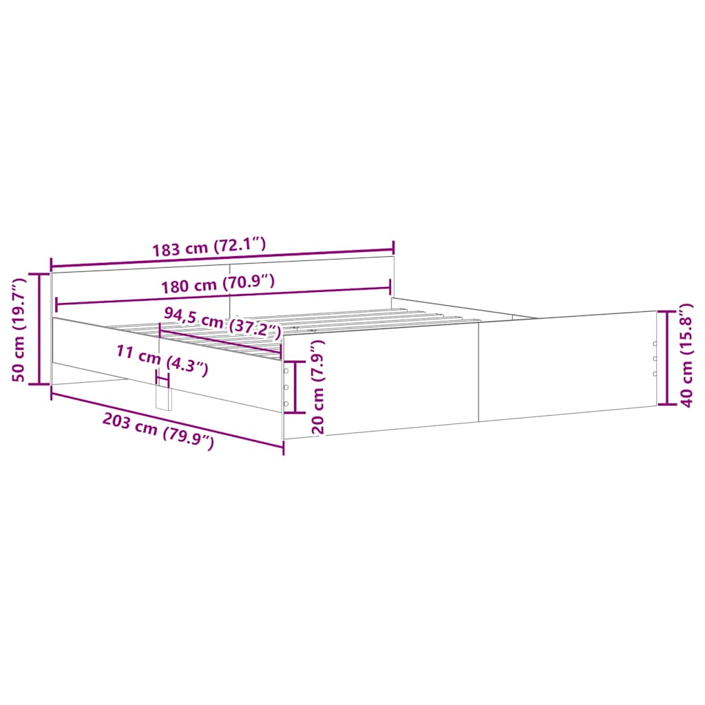 Bed Frame without Mattress Smoked Oak 180x200 cm Super King