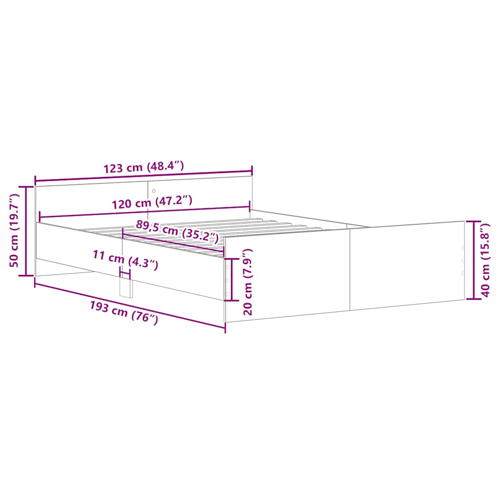 Bed Frame without Mattress Sonoma Oak 120x190 cm Small Double
