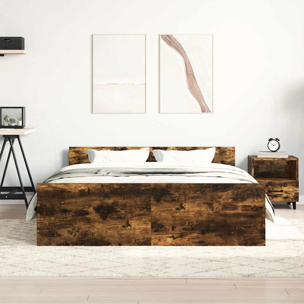 Bed Frame without Mattress Smoked Oak 140x190 cm