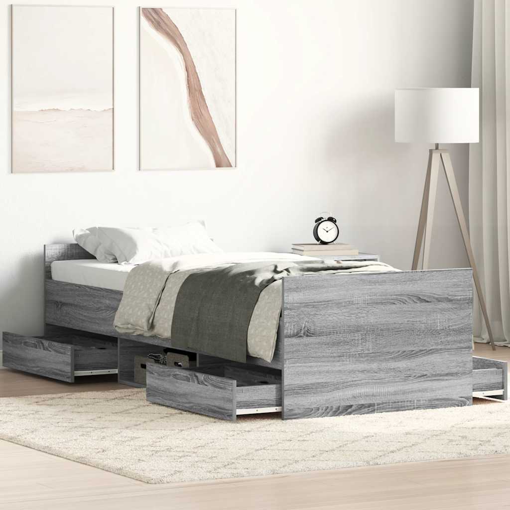 Bed Frame without Mattress Grey Sonoma 90x190 cm Single