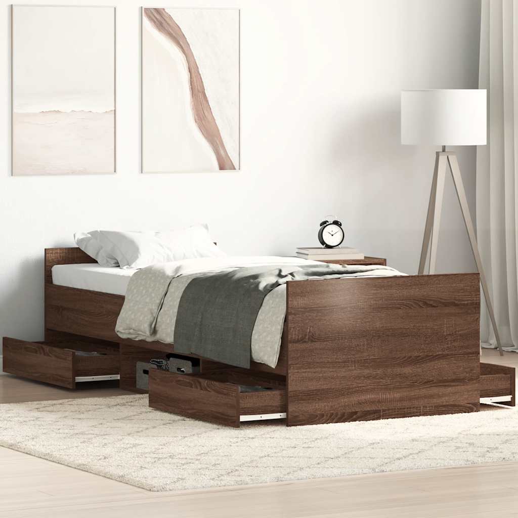 Bed Frame without Mattress Brown Oak 90x190 cm Single