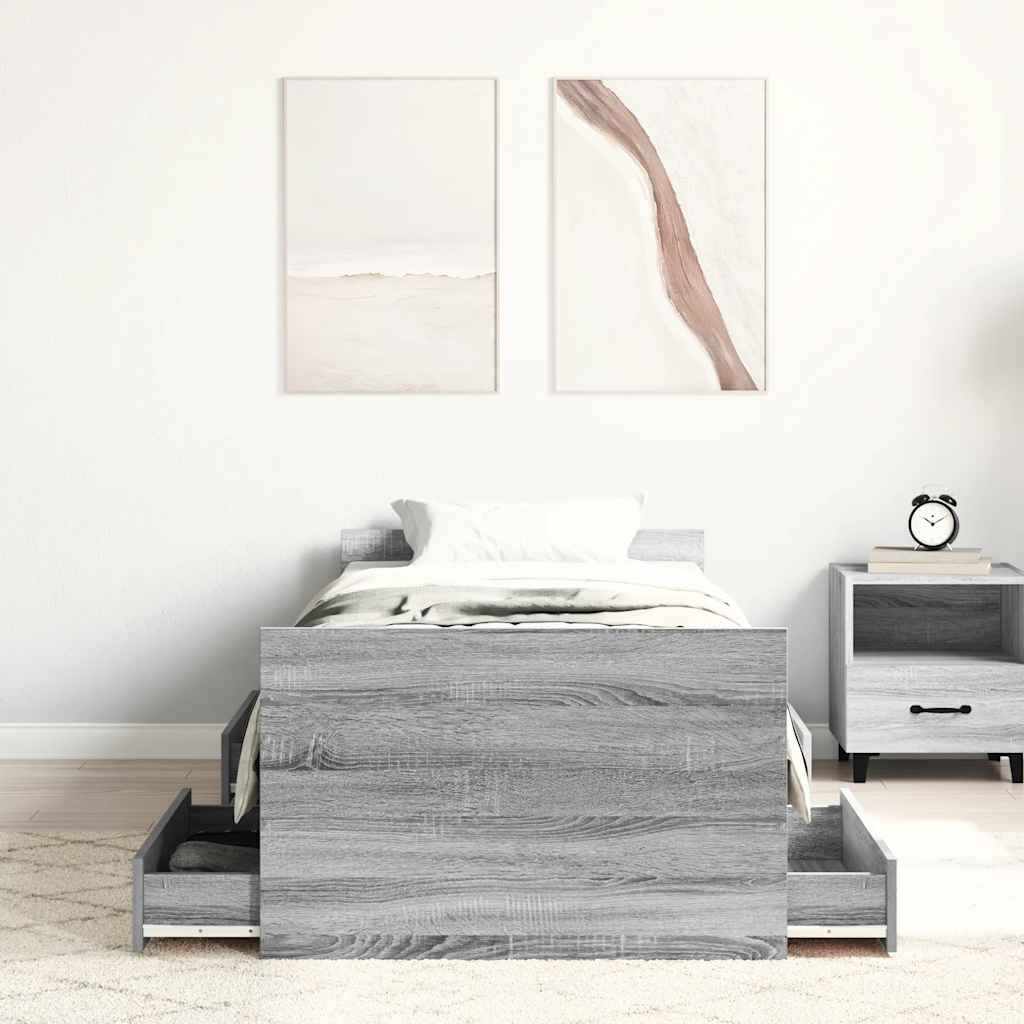 Bed Frame without Mattress Grey Sonoma 75x190 cm Small Single
