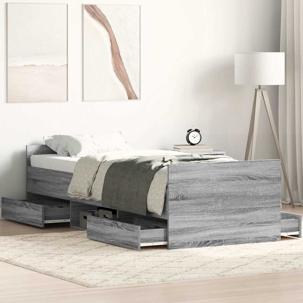 Bed Frame without Mattress Grey Sonoma 75x190 cm Small Single