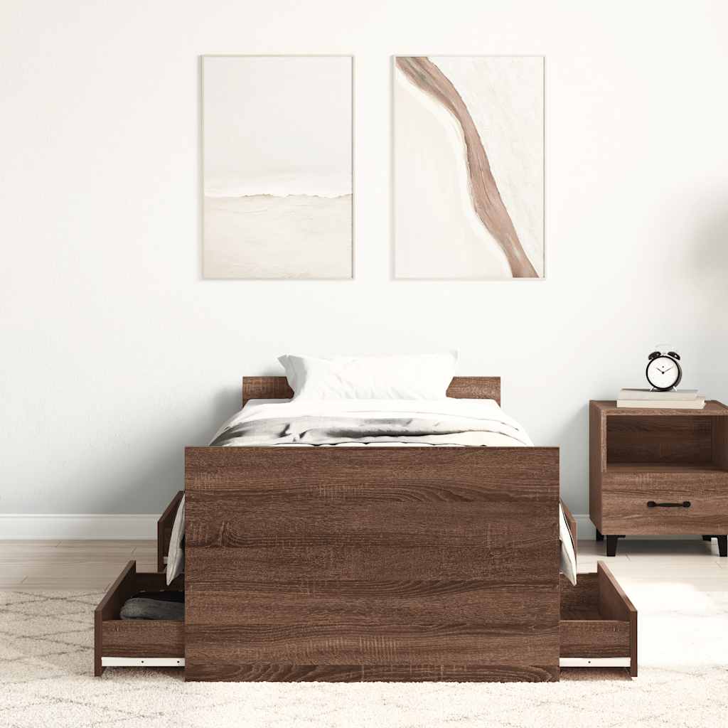 Bed Frame without Mattress Brown Oak 75x190 cm Small Single