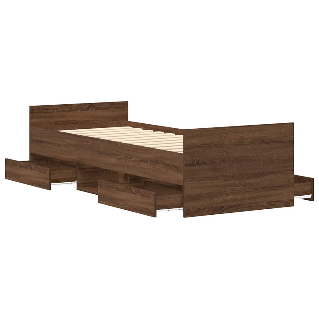 Bed Frame without Mattress Brown Oak 75x190 cm Small Single