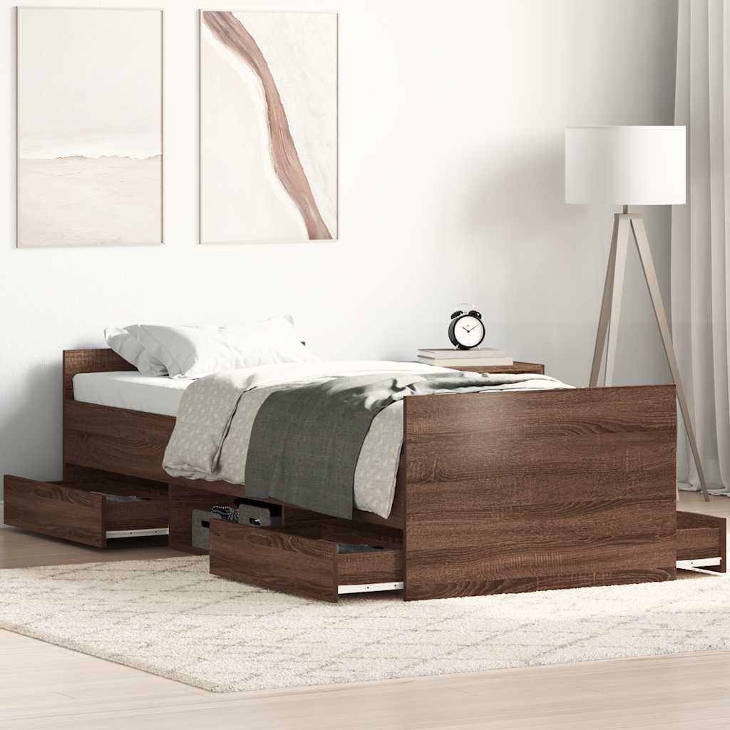 Bed Frame without Mattress Brown Oak 75x190 cm Small Single