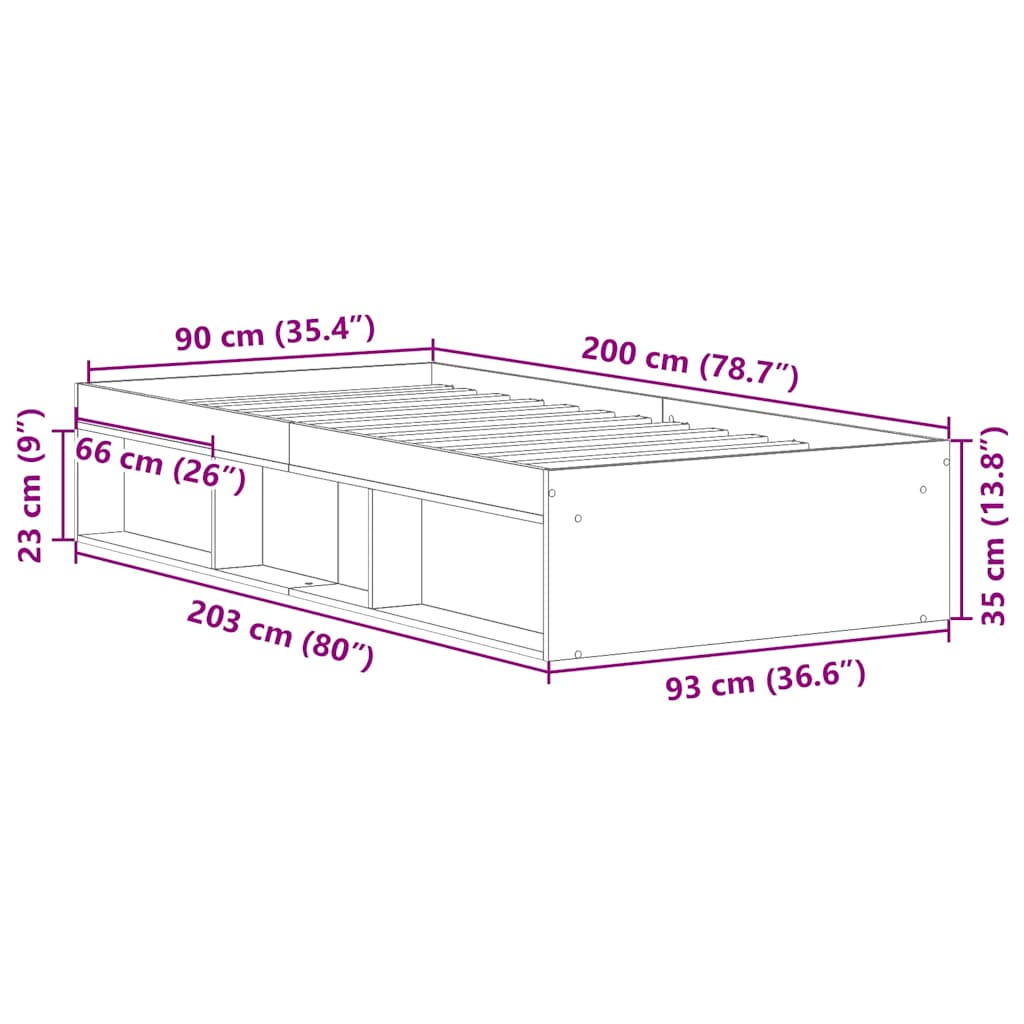 Bed Frame without Mattress White 90x200 cm