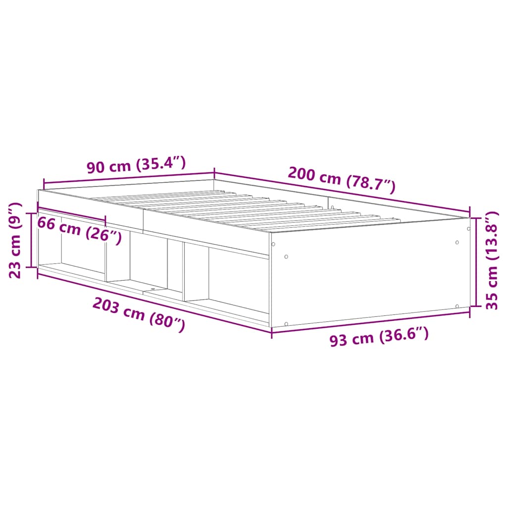 Bed Frame without Mattress Concrete Grey 90x200 cm