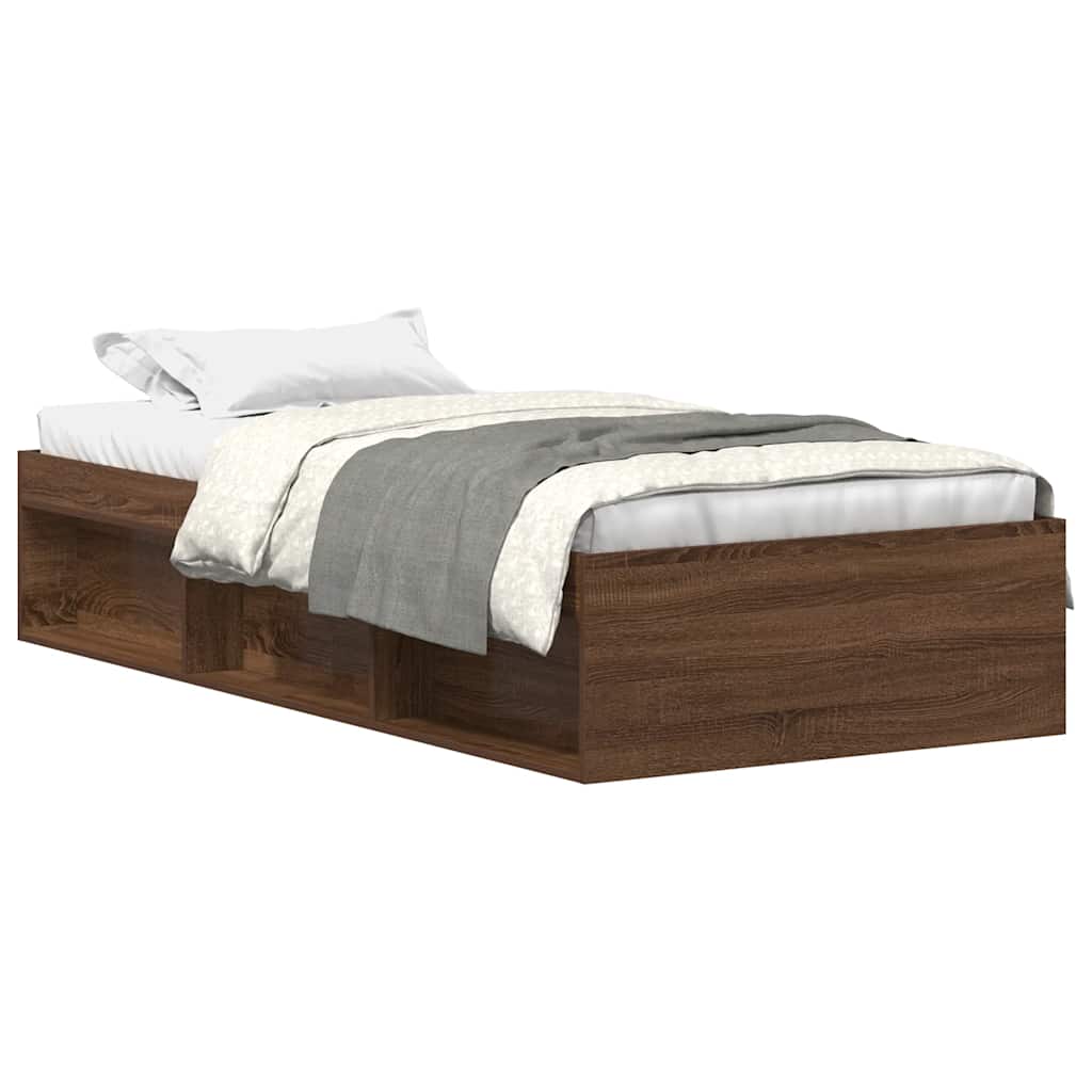 Bed Frame without Mattress Brown Oak 75x190 cm Small Single Small Single