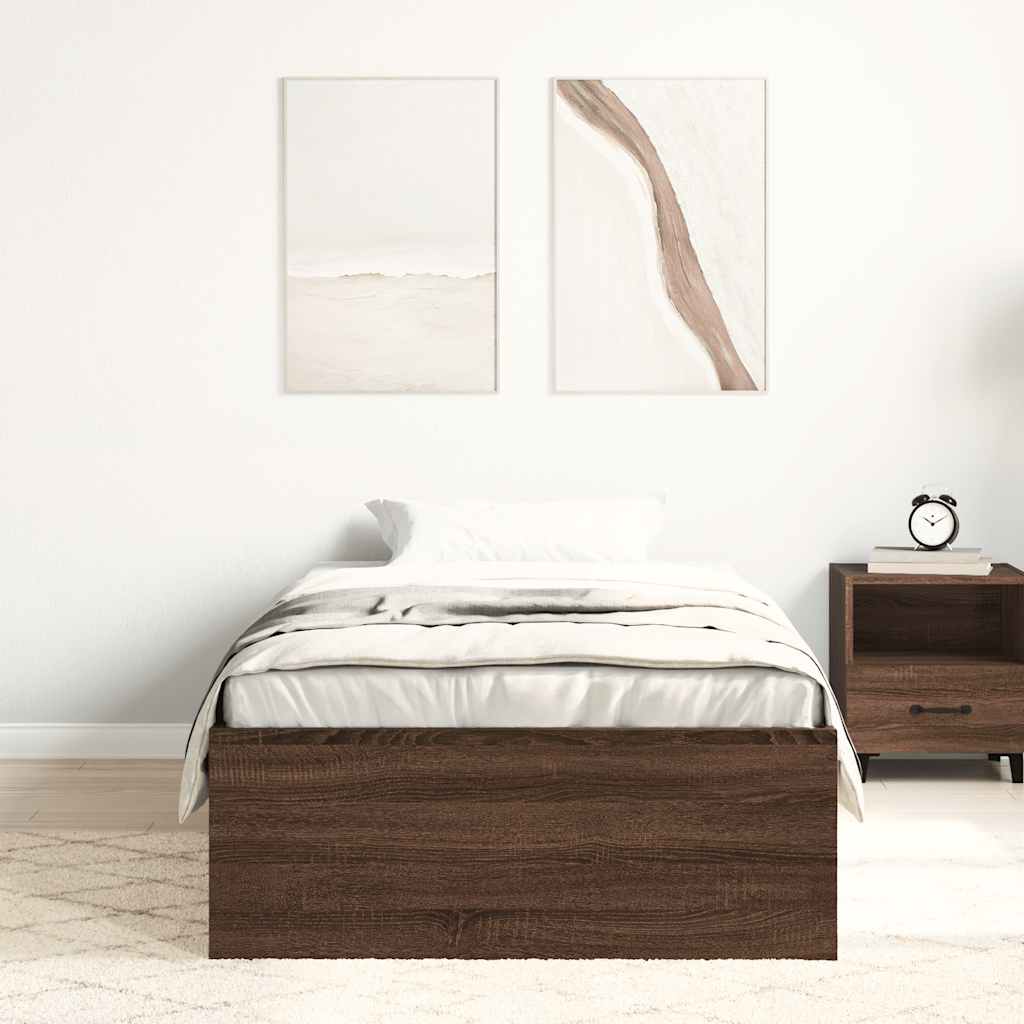 Bed Frame without Mattress Brown Oak 75x190 cm Small Single Small Single