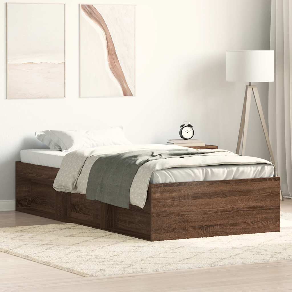 Bed Frame without Mattress Brown Oak 75x190 cm Small Single Small Single