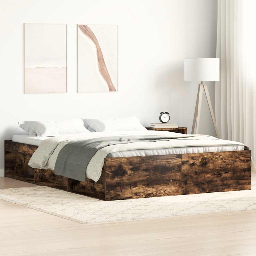 Bed Frame without Mattress Smoked Oak 140x200 cm