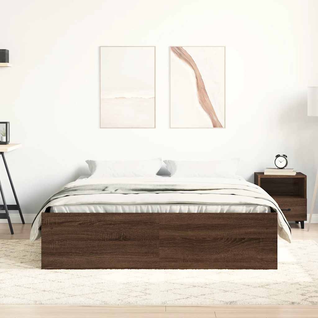 Bed Frame without Mattress Brown Oak 140x200 cm