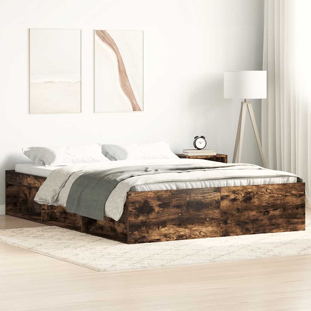 Bed Frame without Mattress Smoked Oak 150x200 cm King Size King Size