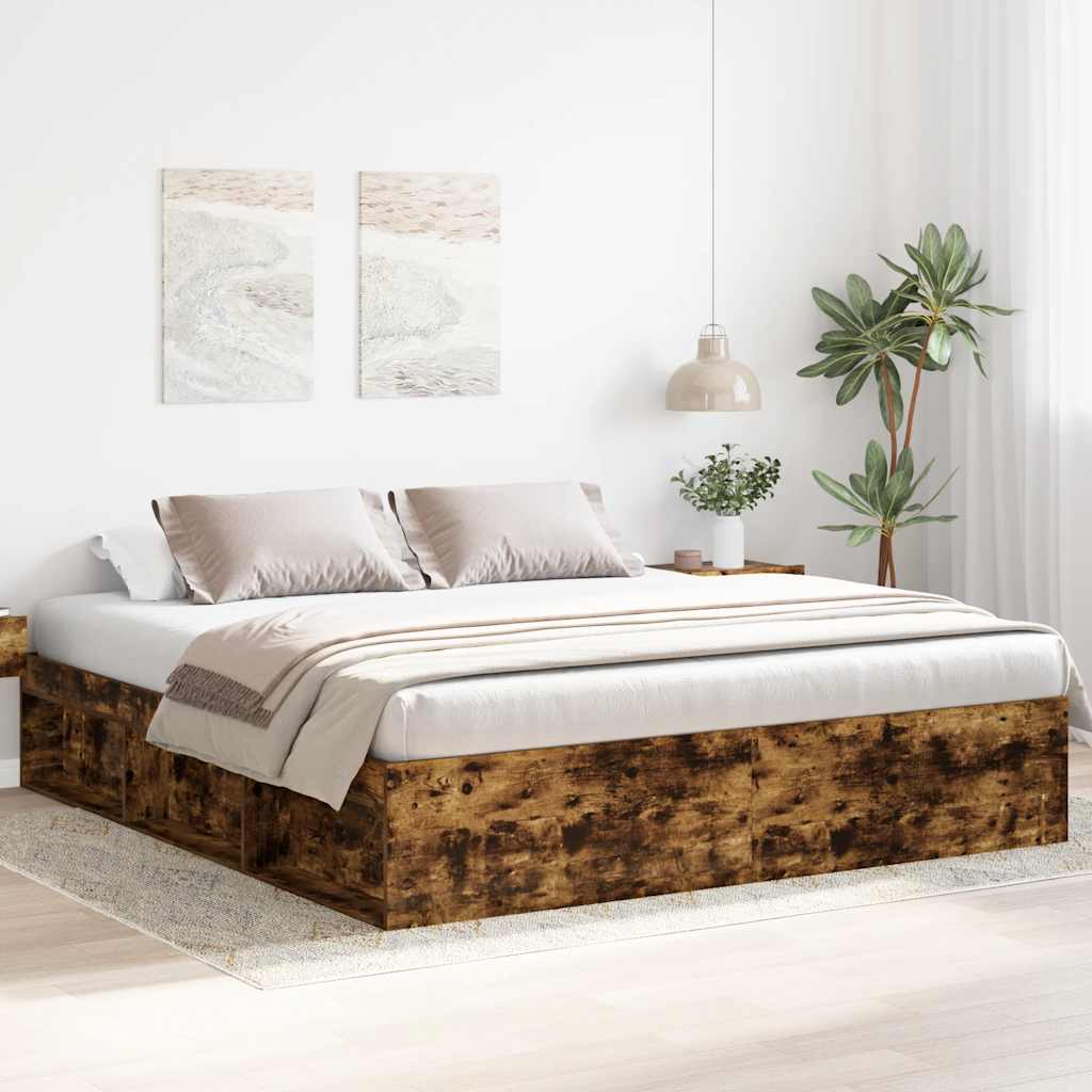 Bed Frame without Mattress Smoked Oak 180x200 cm Super King Super King Size