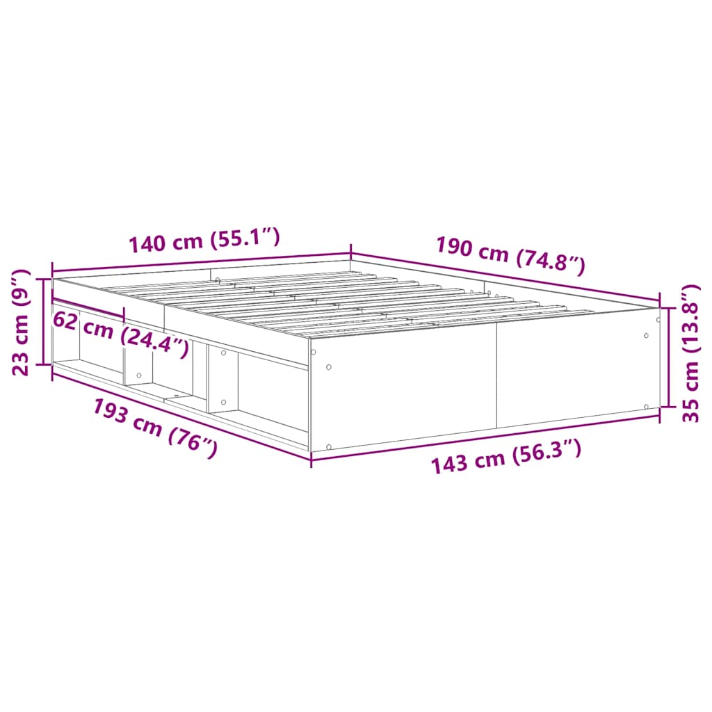 Bed Frame without Mattress Concrete Grey 140x190 cm