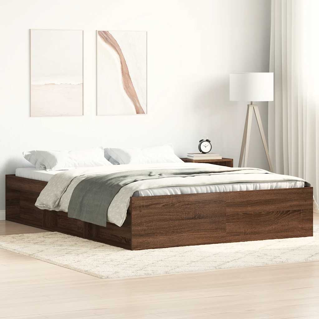 Bed Frame without Mattress Brown Oak 140x190 cm